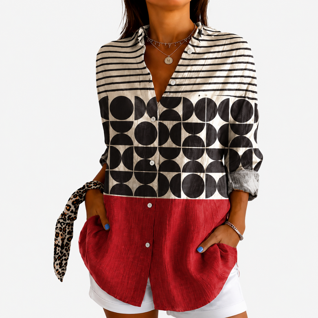 Agnes | Retro Charm Färgblock Blus