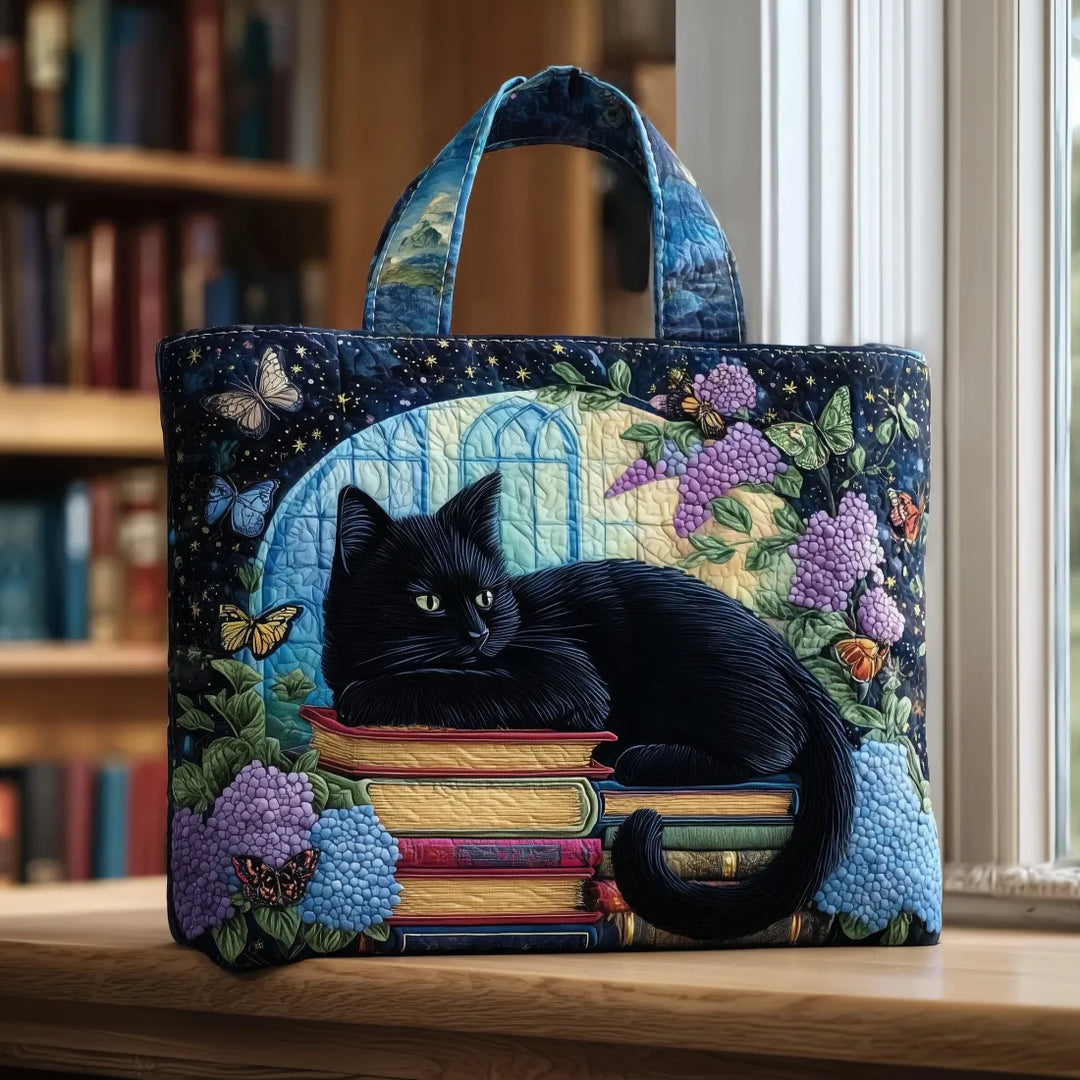 Handgjord axelväska med svart katt