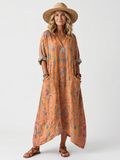 Remi | Notch Neck Printed Oversized Pocket Midi Klänning