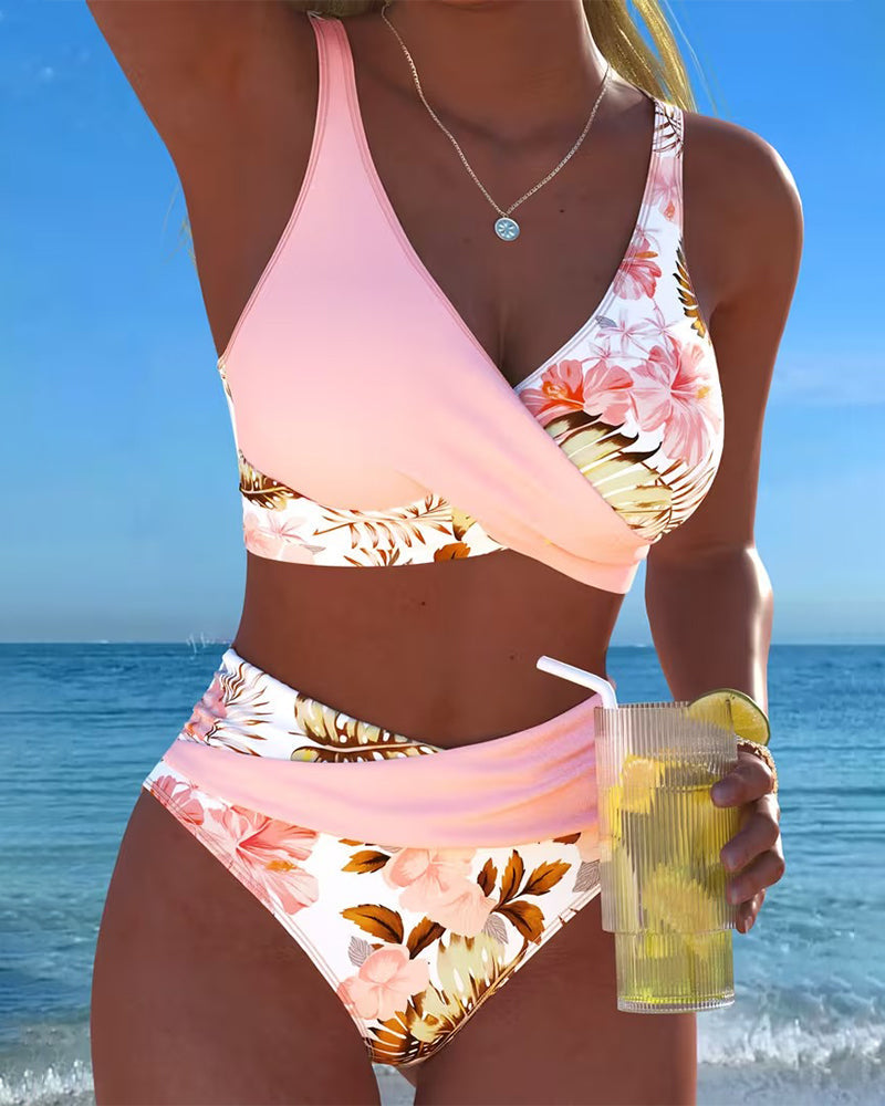 Liv | Bikini Kontrast Blommönster Delad