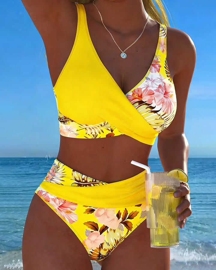 Liv | Bikini Kontrast Blommönster Delad