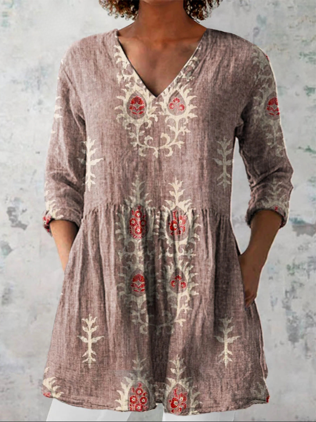 Elise | Lång Blus med V-Hals