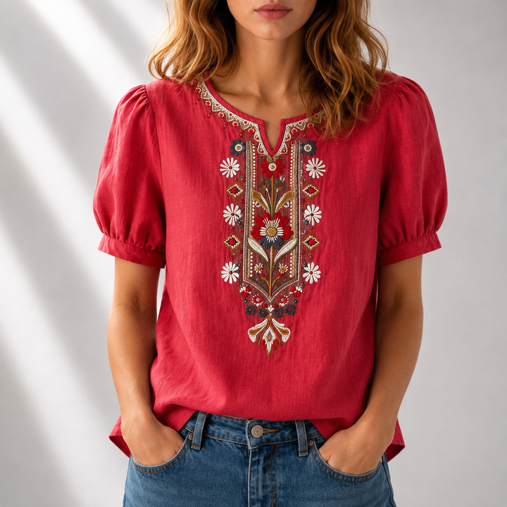 Sibylla | Blommig Broderad Blus