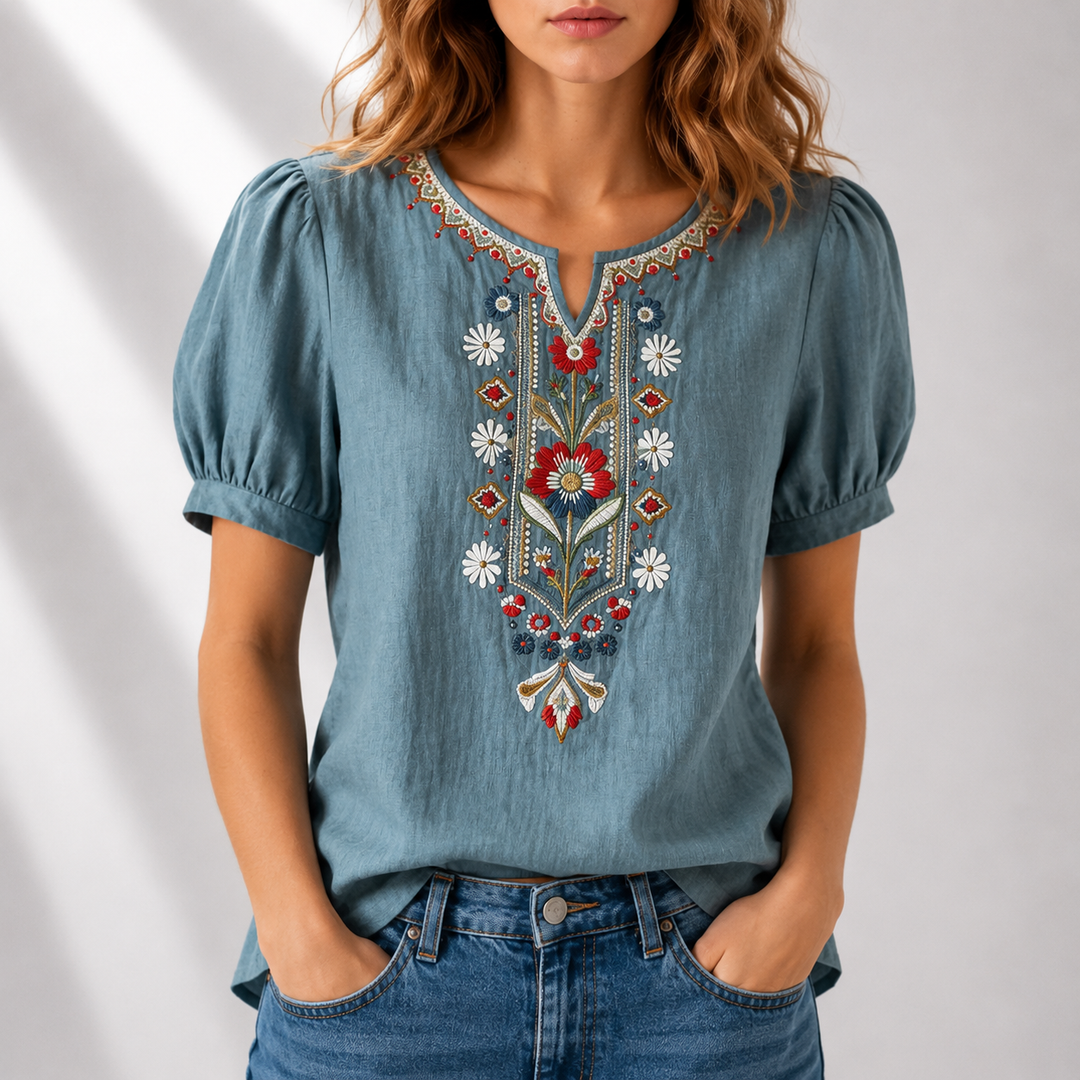Sibylla | Blommig Broderad Blus