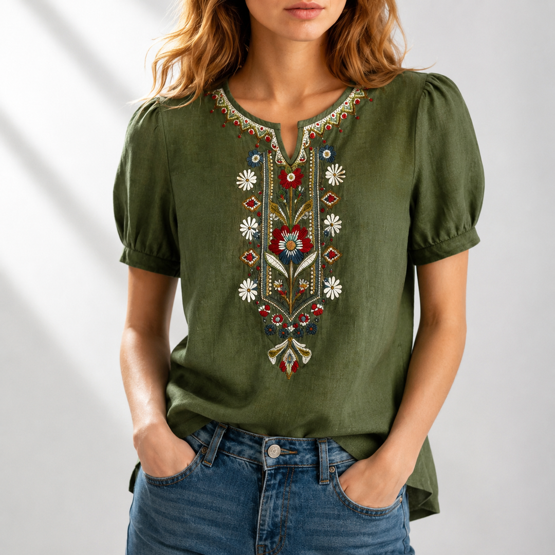 Sibylla | Blommig Broderad Blus