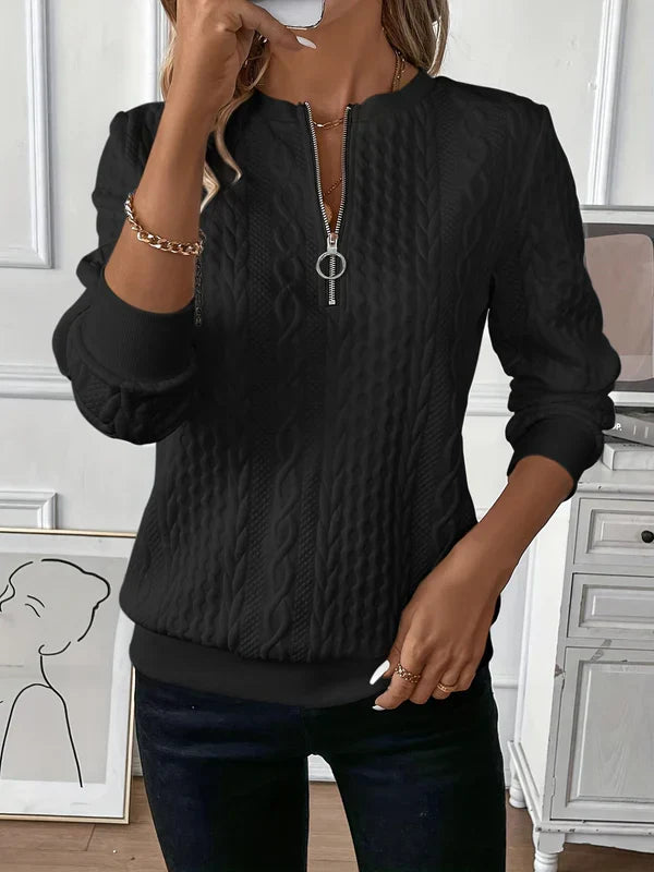 Lynne Kabelstickad Sweatshirt med Dragkedja