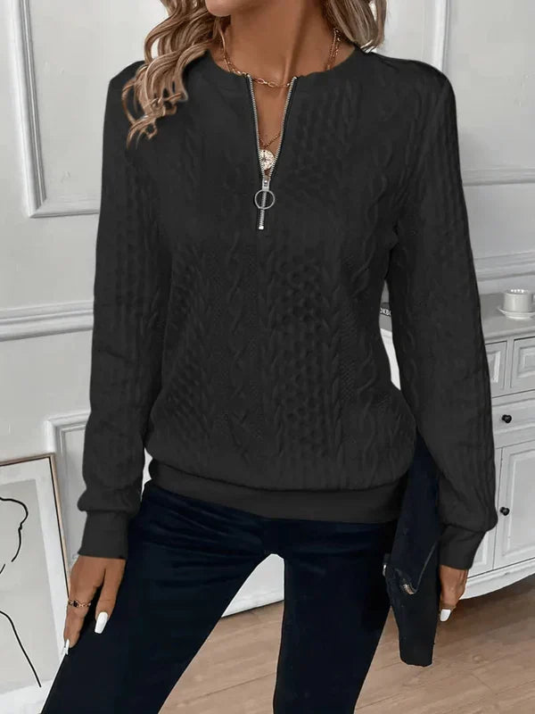 Lynne Kabelstickad Sweatshirt med Dragkedja