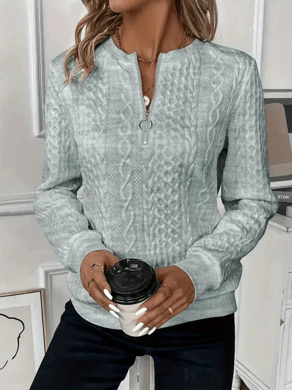 Lynne Kabelstickad Sweatshirt med Dragkedja