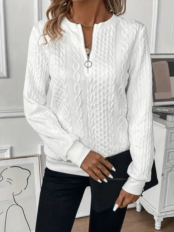 Lynne Kabelstickad Sweatshirt med Dragkedja