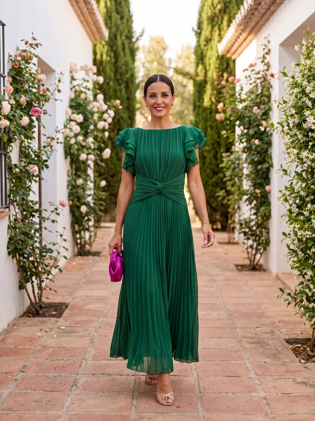 Seraphina | Elegant Maxi Klänning med Plissé och Knyttalje
