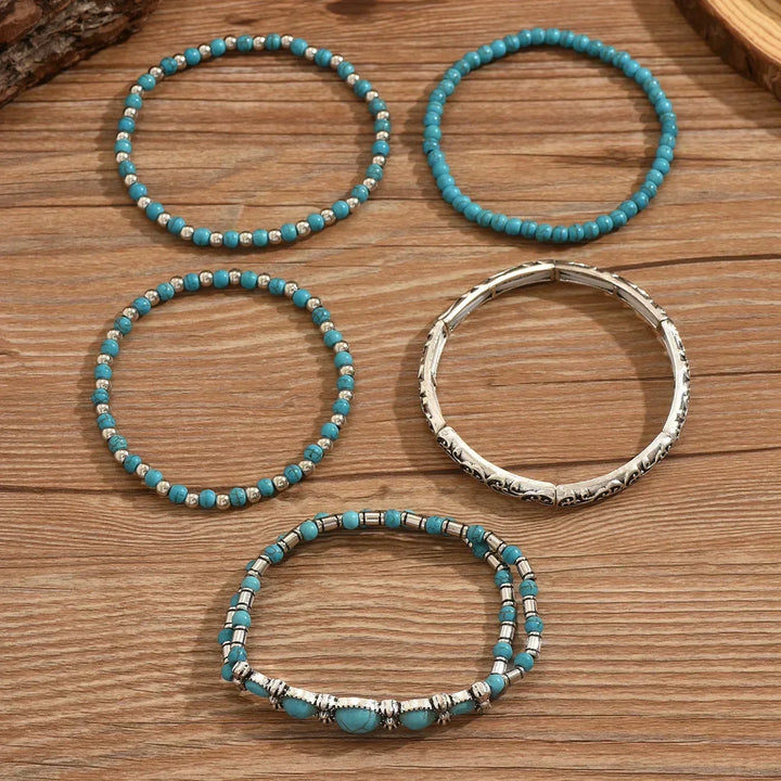 Boho-armbandsset med turkosa pärlor