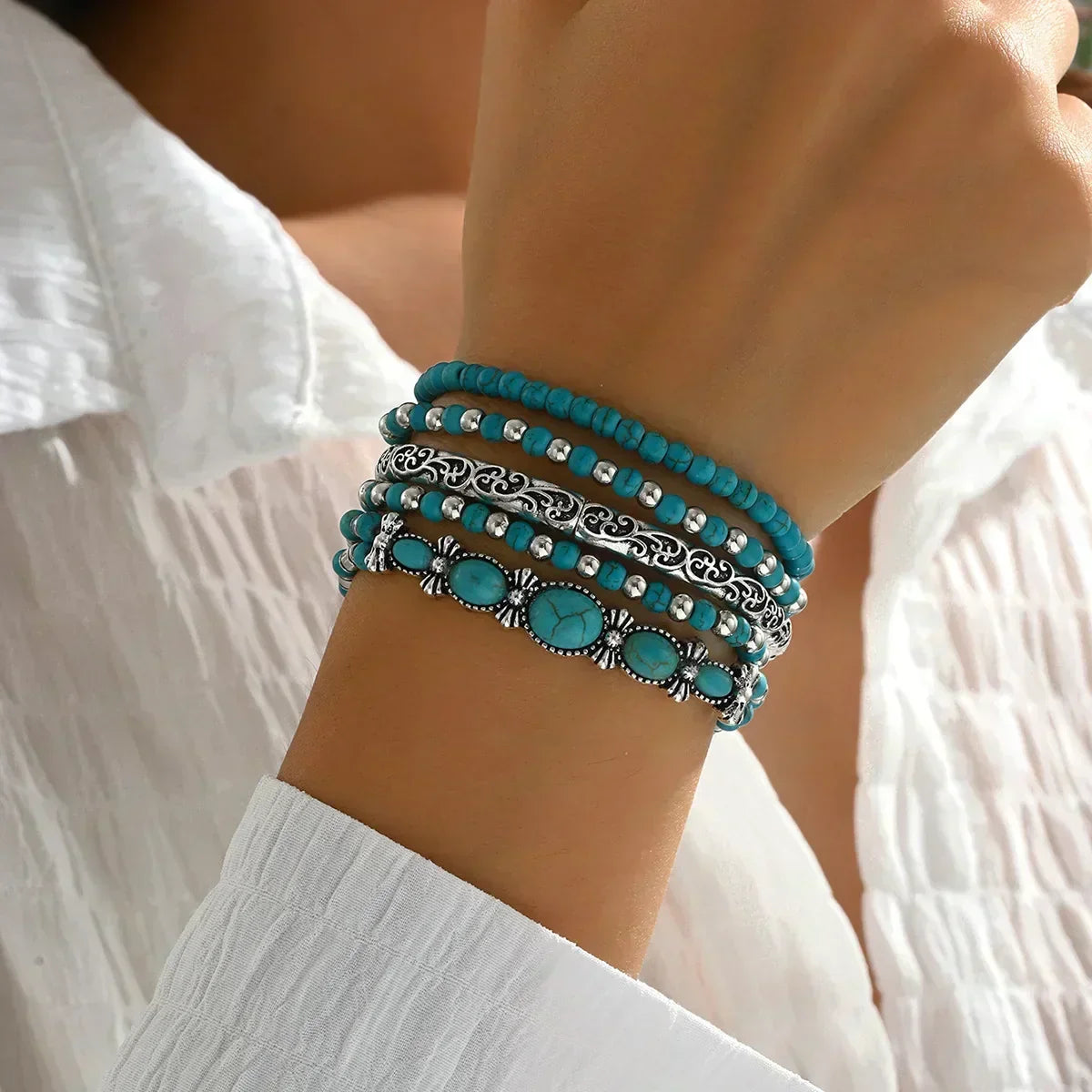 Michelle | Finstämd turkos flertrådig armband