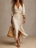 Haley | Wrap-Front Ruched Midi Klänning