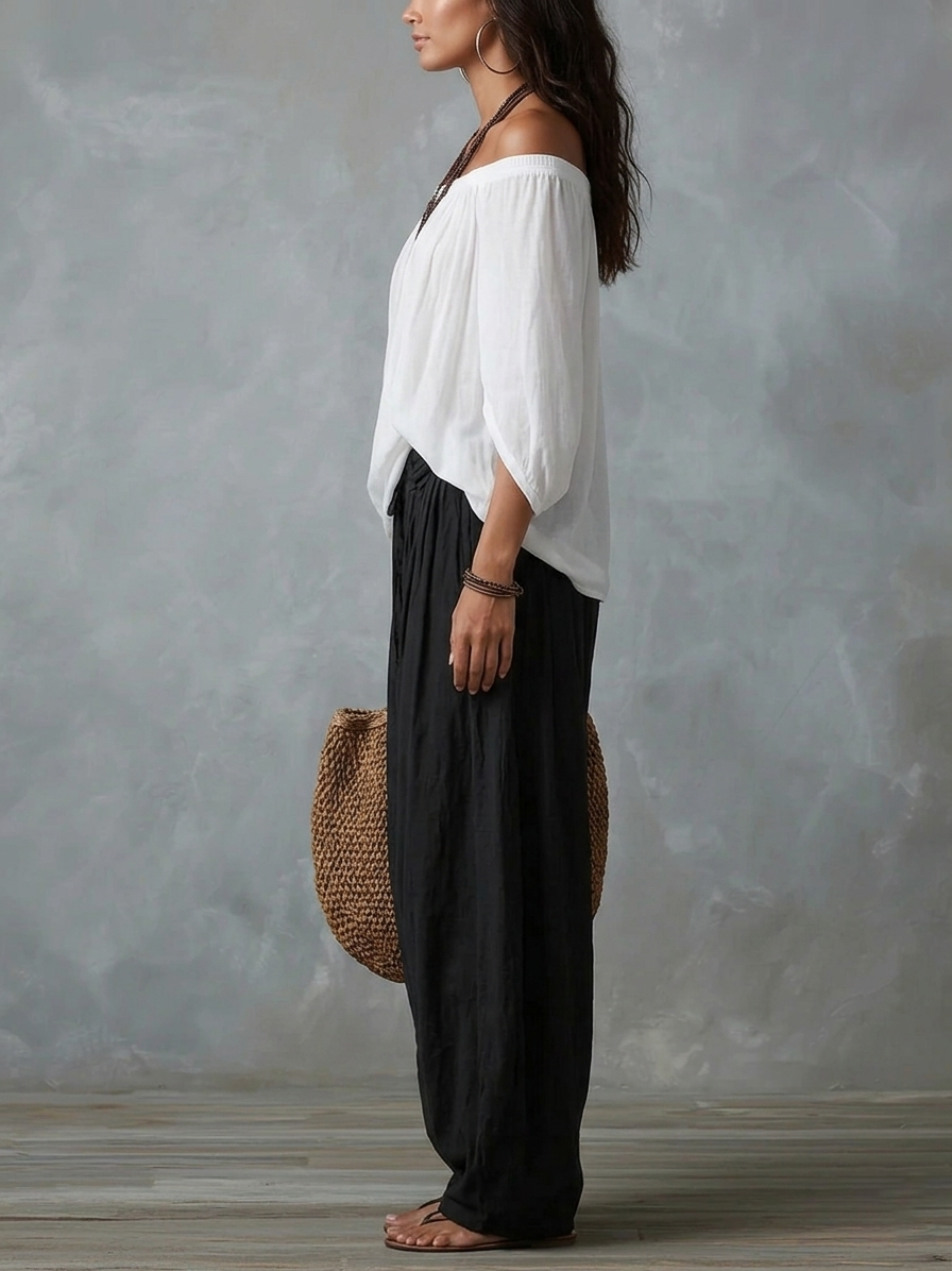 Wenna | Off-shoulder Topp Och Löst Passande Lanternbyxor Set