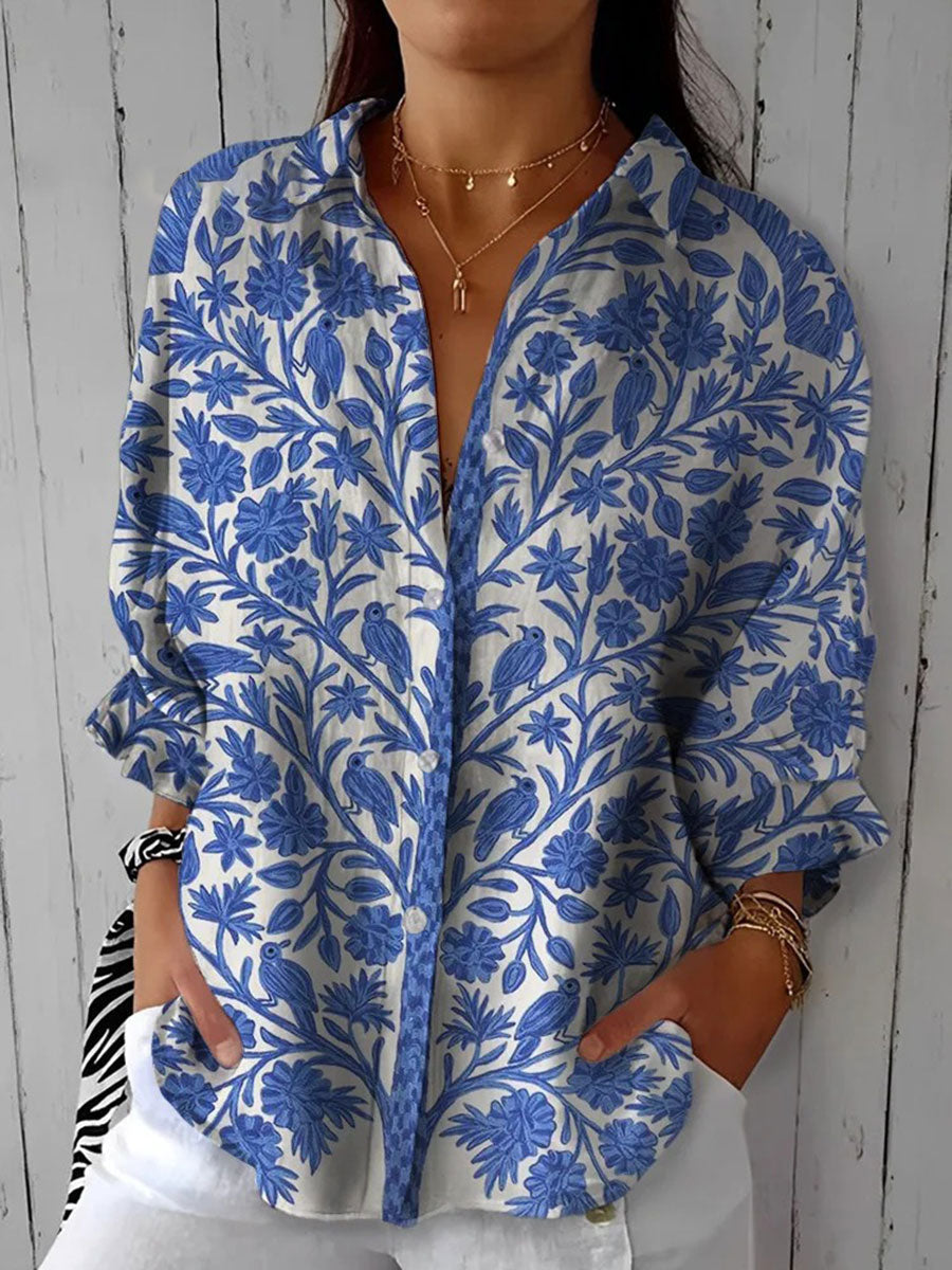Vivienne | Blå Blomsterblus