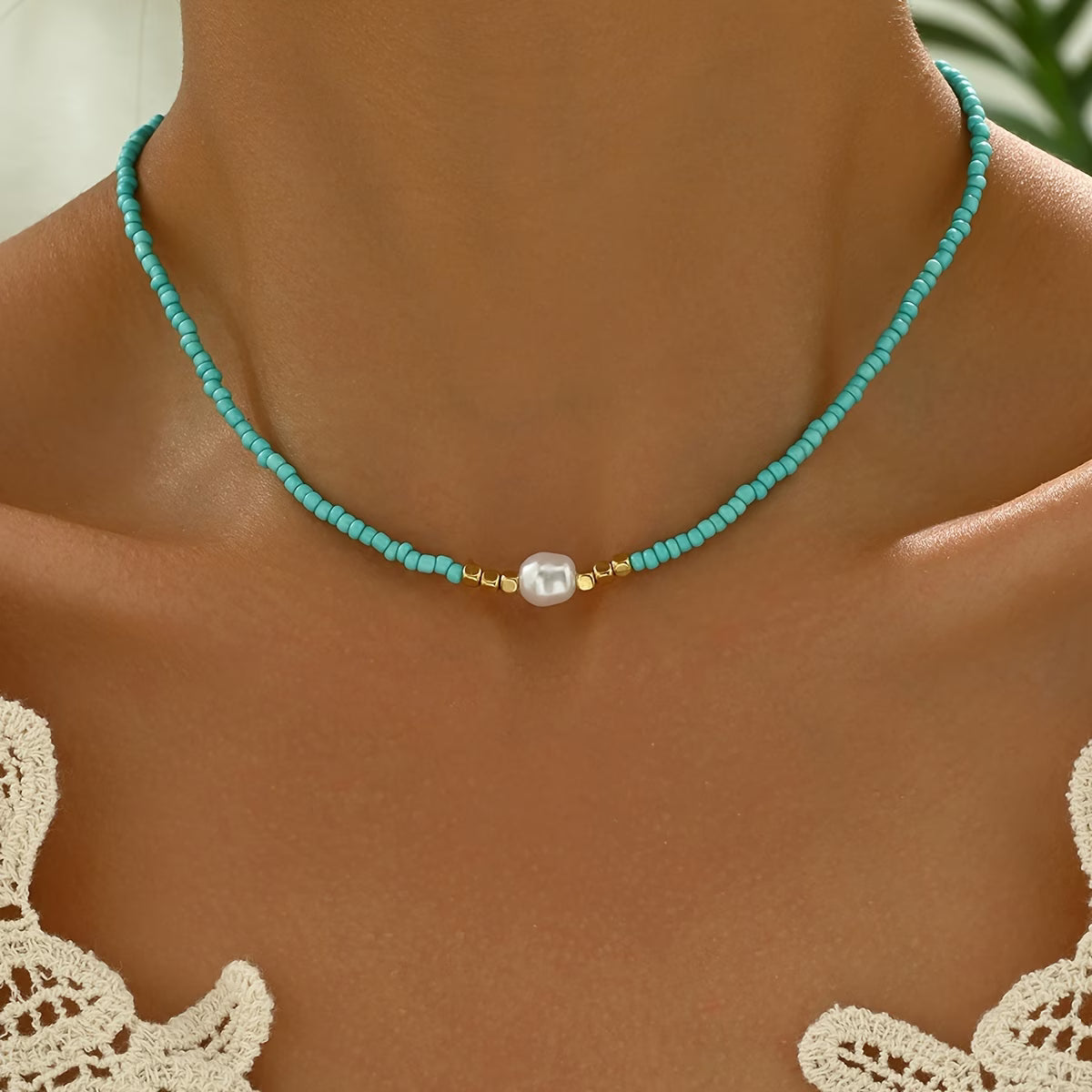 Minimalistisk Turkos och Pärlhalsband
