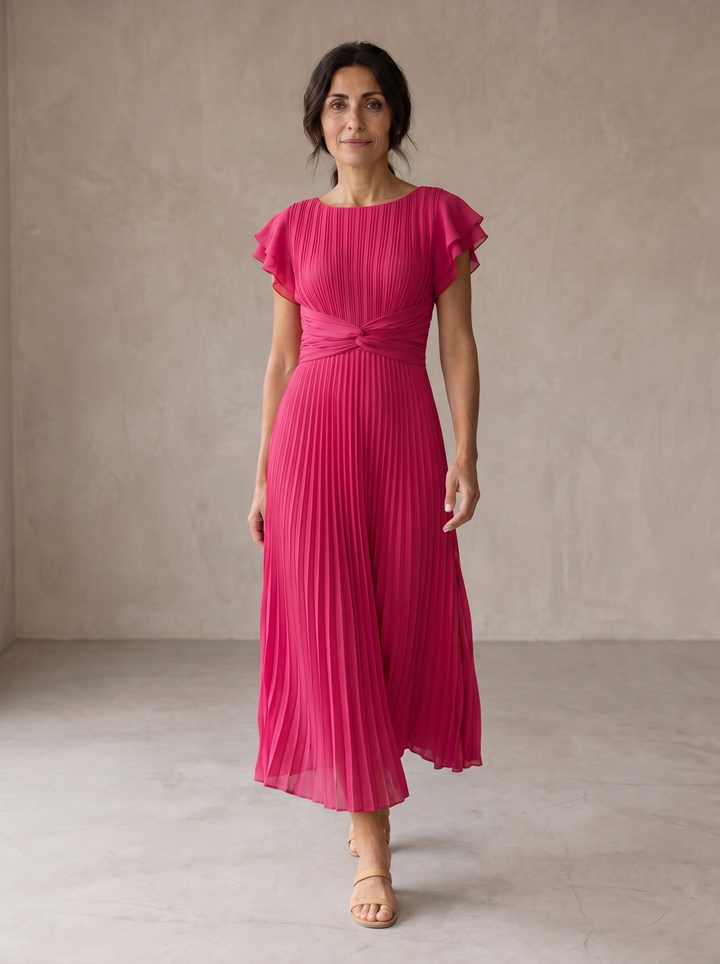 Seraphina | Elegant Maxi Klänning med Plissé och Knyttalje