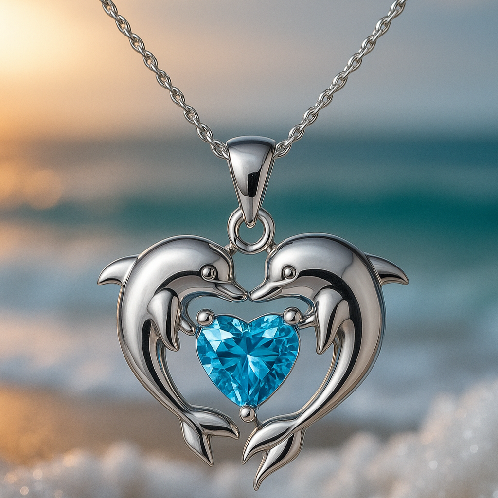Tidlös silverhalsband med dubbel delfin och opal