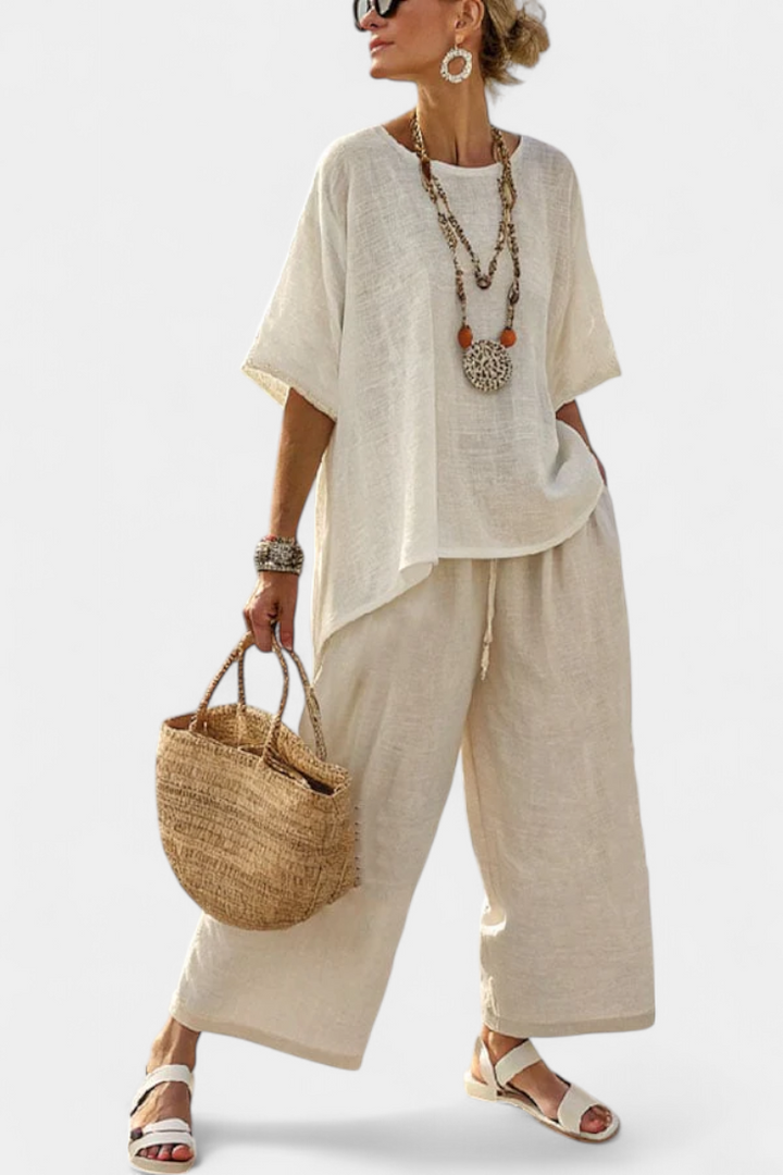 Drevon | Bekväm Minimalistisk Rå Blus & Vida Byxor
