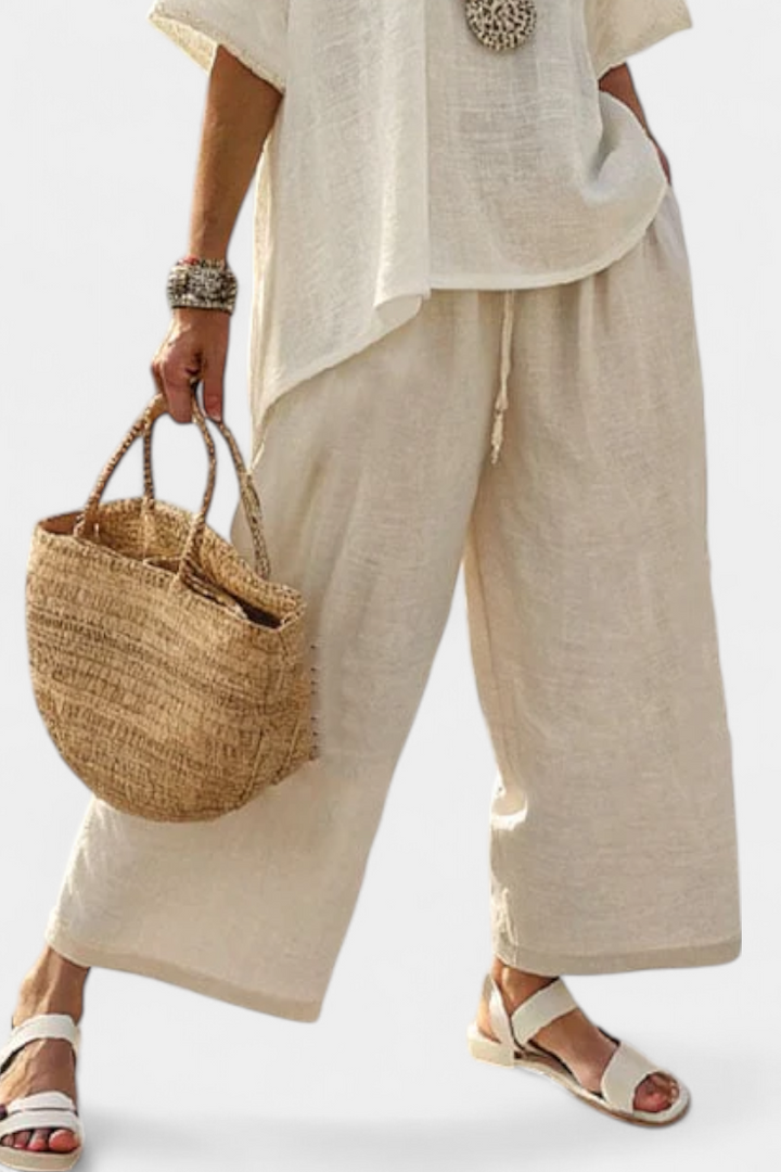 Drevon | Bekväm Minimalistisk Rå Blus & Vida Byxor