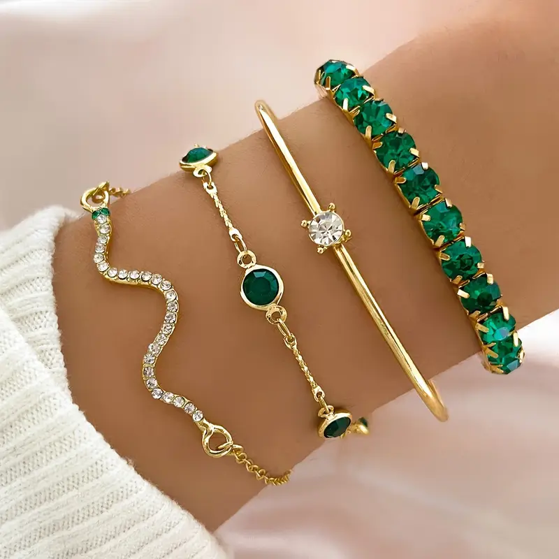 Vintage armbandsset med grön zirkonia