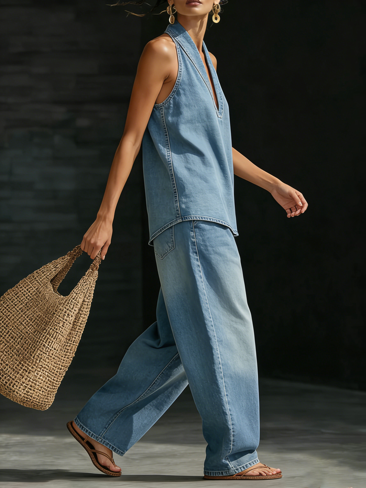 Josefin | Bekväm Minimalistisk Denim Tvådelad Set