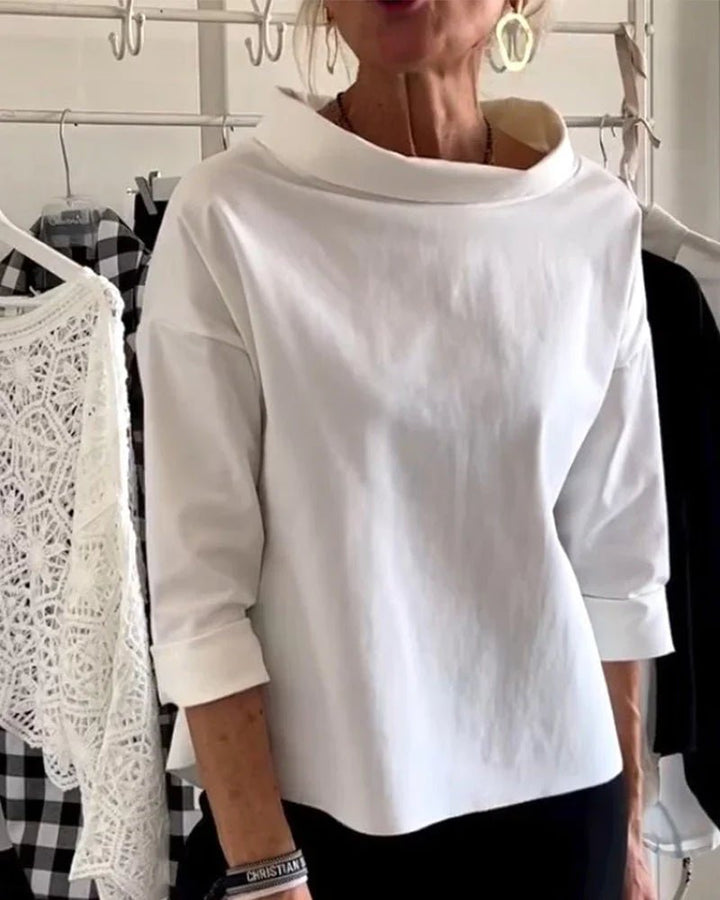 Mia | Dam Cowl Neck Topp 3/4 Ärmar Avslappnad Passform