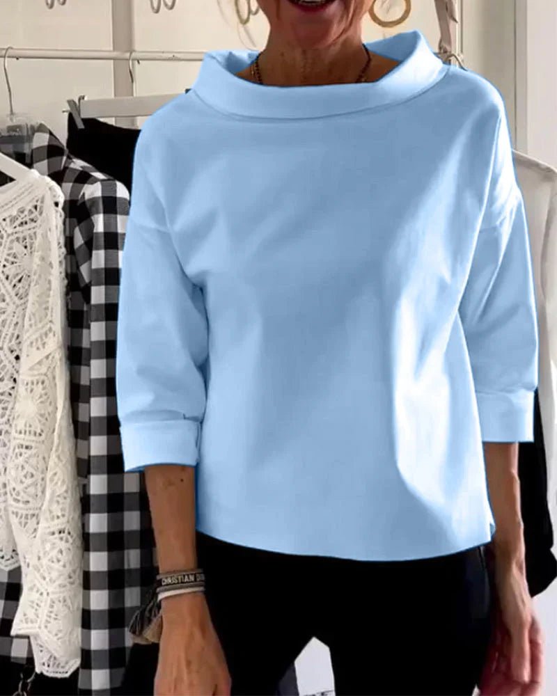 Mia | Dam Cowl Neck Topp 3/4 Ärmar Avslappnad Passform