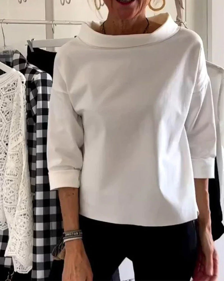Mia | Dam Cowl Neck Topp 3/4 Ärmar Avslappnad Passform