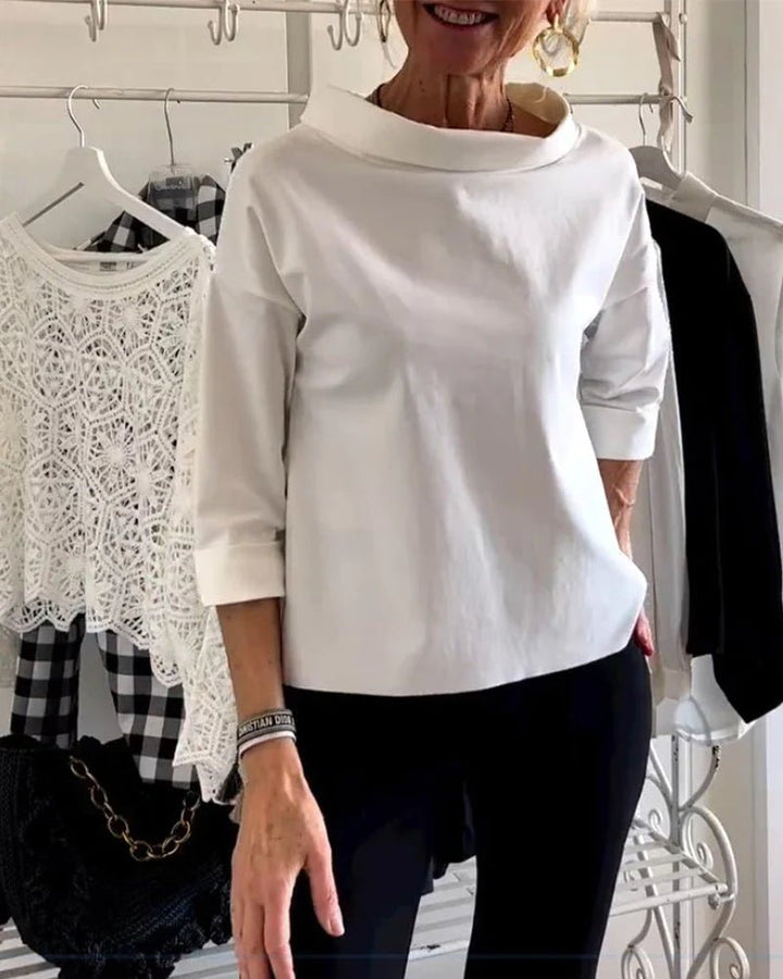 Mia | Dam Cowl Neck Topp 3/4 Ärmar Avslappnad Passform