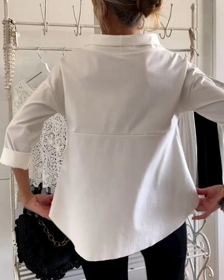 Mia | Dam Cowl Neck Topp 3/4 Ärmar Avslappnad Passform